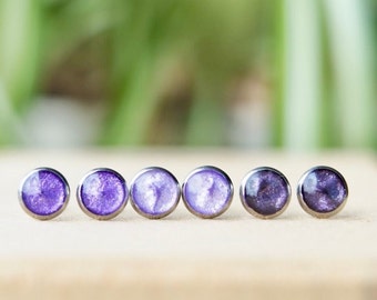 Purple stud earrings in silver, small 8 mm earrings made of waterproof stainless steel, Mother's Day gift, jewelry gift for women, purple