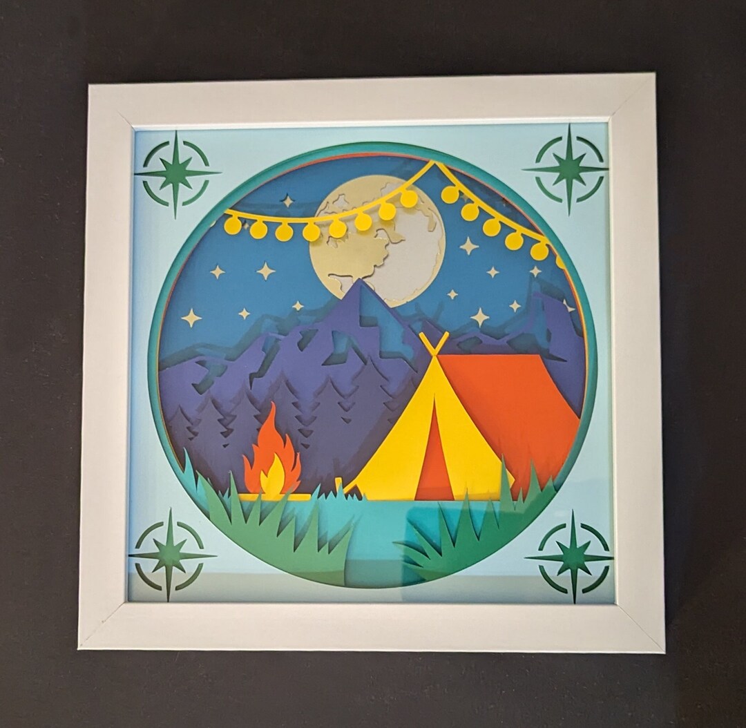 Layered Camping Papercraft Shadow Box 8x8 Etsy