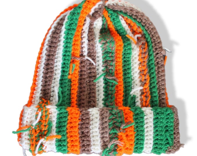 Scrap Yarn Ribbed Crochet Beanie