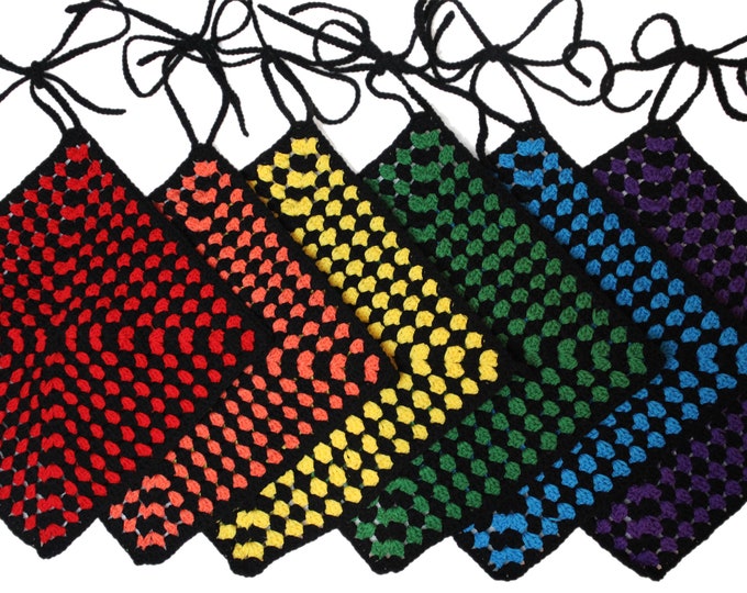 Good Vibes Checkered Crochet Halter Top