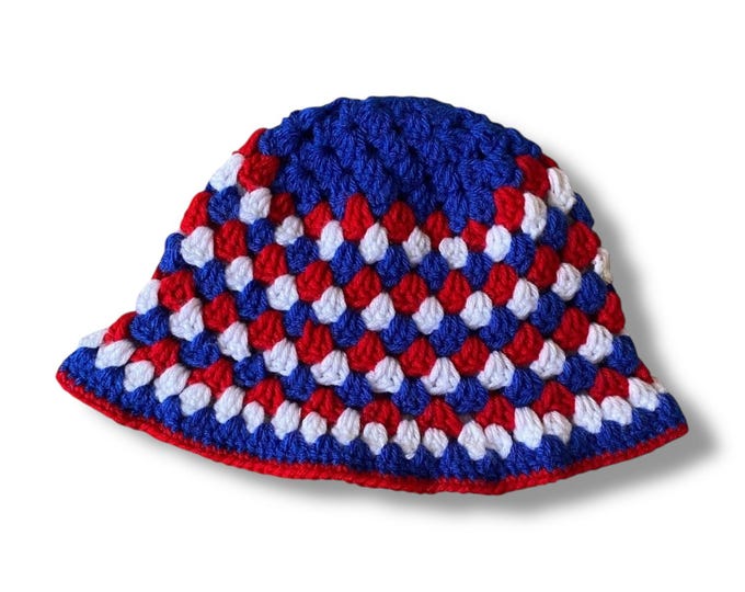Crochet Rocket Pop Bucket Hat: Red White Blue