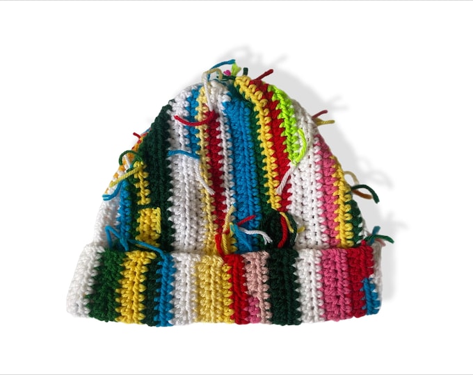 Handmade Crochet Carnival Beanie – Colorful Scrap Yarn Streetwear Hat