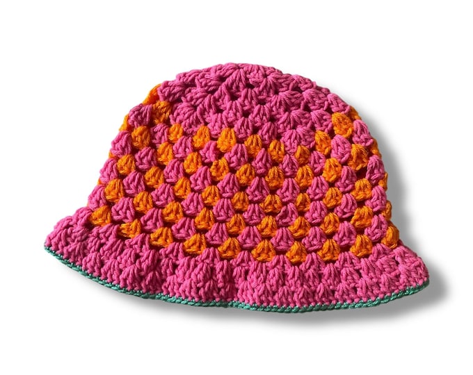 Handmade Crochet Bucket Hat: Hot Pink, Orange & Teal - Festival Ready