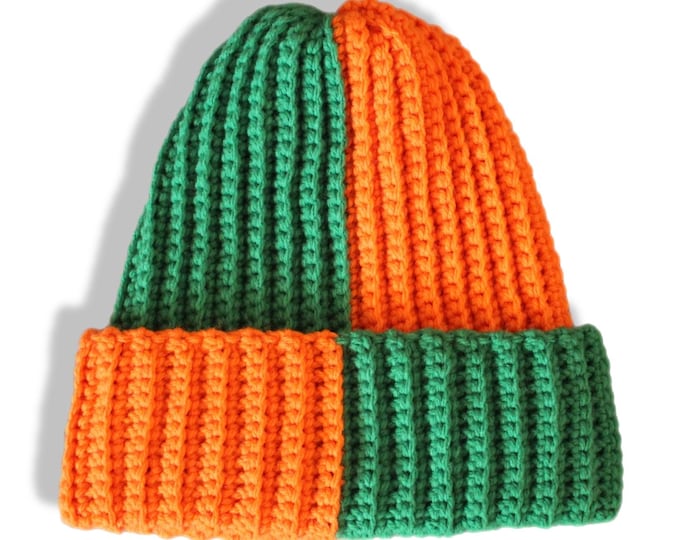 Two-Toned Ribbed Crochet Beanie