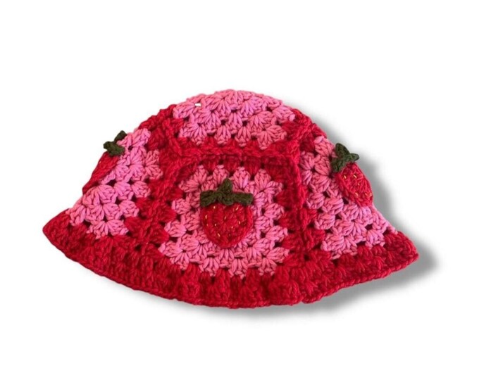 Strawberry Granny Square Bucket Hat