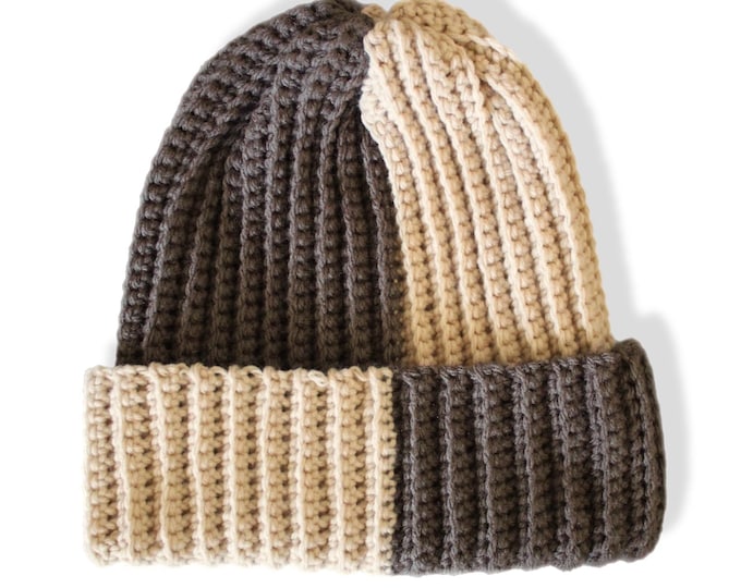 Two-Toned Ribbed Crochet Beanie