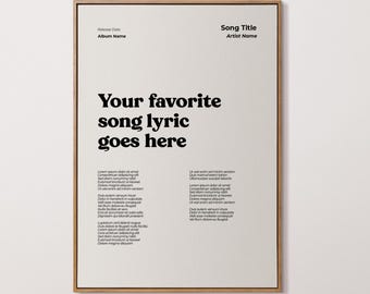 Póster personalizado con letra de canción al estilo suizo, arte mural con letra de canción imprimible, impresión musical personalizada
