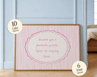 Personalized Quote Poster, Pink Horizontal Wall Art, Custom Lyric Print, Girly Bedroom Decor, Vintage Inspired Text Poster