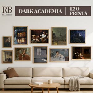 120 pósteres imprimibles de Dark Academia: paquete de arte mural vintage con estética gótica. Impresiones de galería para el hogar, impresiones oscuras de estilo gótico melancólico vintage.