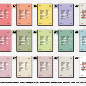 Puede incluir: Un conjunto de 15 p&oacute;sters imprimibles con la letra de la canci&oacute;n "Love Actually" de la banda "The Killers". Los p&oacute;sters est&aacute;n numerados del 16 al 30 y tienen fondos de diferentes colores.