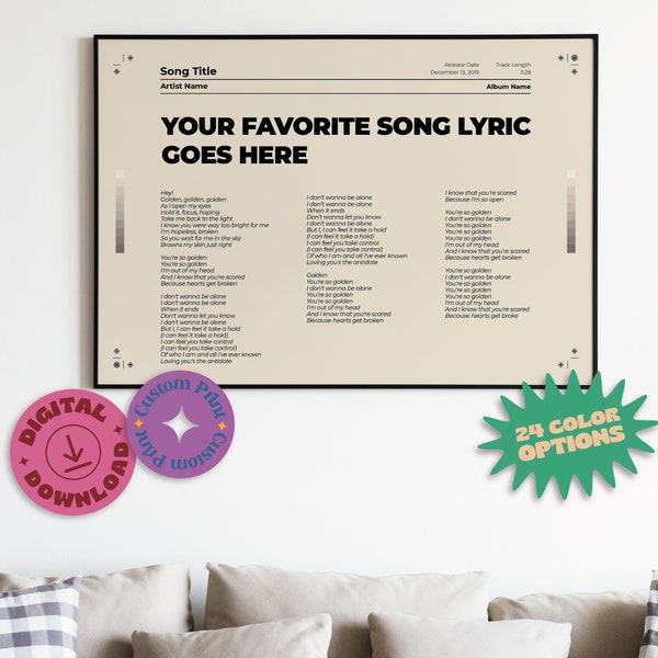 Choose Your Own Song Lyric Poster, Printable Lyric Poster, Song Lyric Wall Art, Music Poster, Personalised Wall Art, Custom Lyric Print