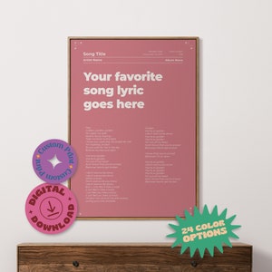 Favorite Song Lyric Poster, Digital Lyric Poster, Music Poster, Printable Lyric Poster, Song Lyric Wall Art, Custom Lyric Print