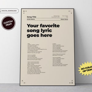 Custom Swiss Style Lyrics Poster, Printable Lyric Poster, Song Lyric Wall Art, Music Poster, Personalised Wall Art, Custom Lyric Poster