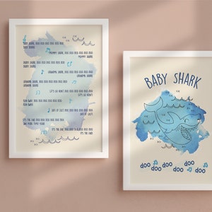 Baby Shark Watercolor Printable Poster Bundle, Baby's Room Lyric Prints ...