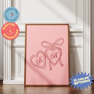 Benutzerdefinierte Herz Medaillon Illustration, Initialen Poster Kunst, trendiger Retro-Stil personalisierter Paar Druck, digitales Hochzeitsgeschenk für Sie oder Ihn