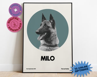 Aangepaste poster huisdierportret: minimalistische honden- of kattenkunst (digitale download)