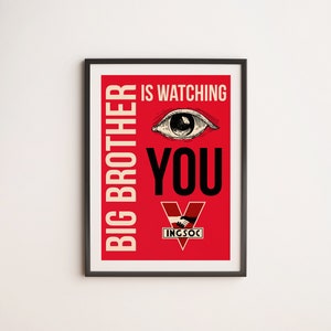 1984 Big Brother is Watching You Poster, Orwell Poster, Printable Orwell, Digital Poster, Dystopia Poster, 1984 Digital Poster, 1984 Print image 1