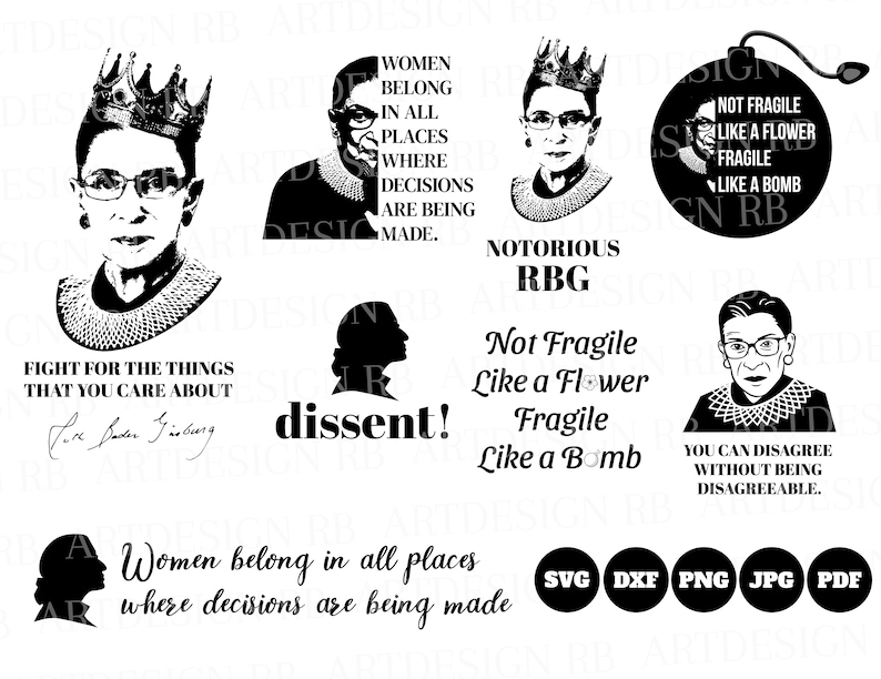 Download RBG Ruth Badger Ginsburg SVG Bundle Dissent Notorious RBG ...