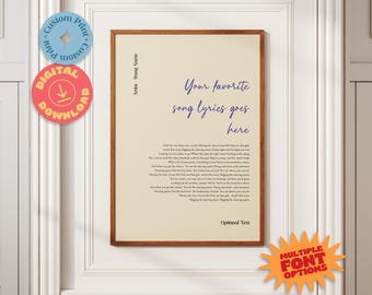 Personalized Song Lyrics Poster, Printable First Dance Wedding Gift, Custom Music Print, Wall Art