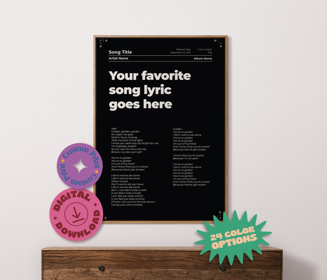 Custom Digital Lyric Poster, Printable Lyric Poster, Song Lyric Wall Art, Music Poster ...