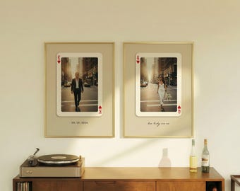 Custom King and Queen Playing Card Poster Set, Personalized Couple Photo Print, Anniversary & Wedding Gift, Minimalist Wall Art