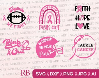 Pink Out SVG/PNG/DXF/Jpeg/Ai Files for Cricut, In October We Wear Pink Png, Tackle Cancer Svg, Together We Fight Svg, Pink Out Rainbow Svg