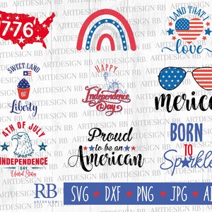 Pacote Svg de 4 de julho, Born to Sparkle Svg, Sweet Land of Liberty Svg, Dia da Independência Png, Land That I Love Svg, Orgulho de ser American Svg