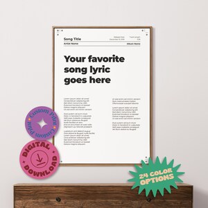 Choose Your Own Song Lyric Poster, Printable Lyric Poster, Song Lyric Wall Art, Music Poster, Personalised Wall Art, Custom Lyric Print