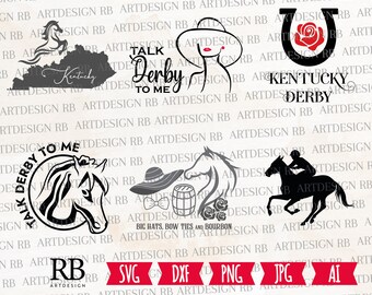 Pakiet Kentucky Derby SVG: Podkowy, kapelusze, bourbon (pobranie cyfrowe)