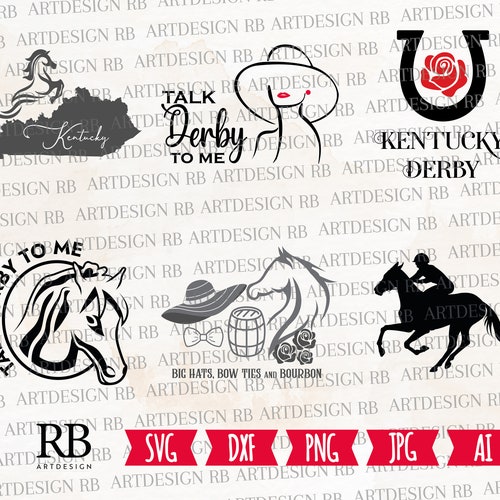 KY Derby SVG Big Hats Bow Ties and Bourbon Digital Cut File Etsy
