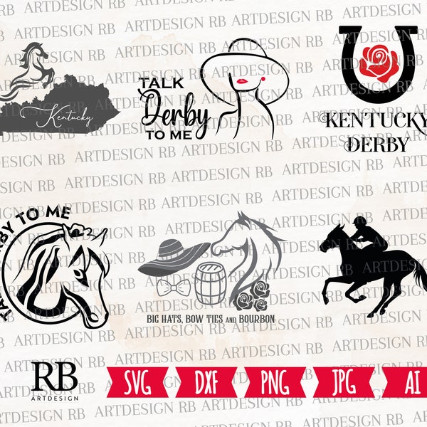 Kentucky Derby SVG/PNG/DXF/Jpeg/Ai Files for Cricut, Talk Derby To Me Svg, Horseshoe Svg, Big Hats Bow Ties and Bourbon, Silhouette Design