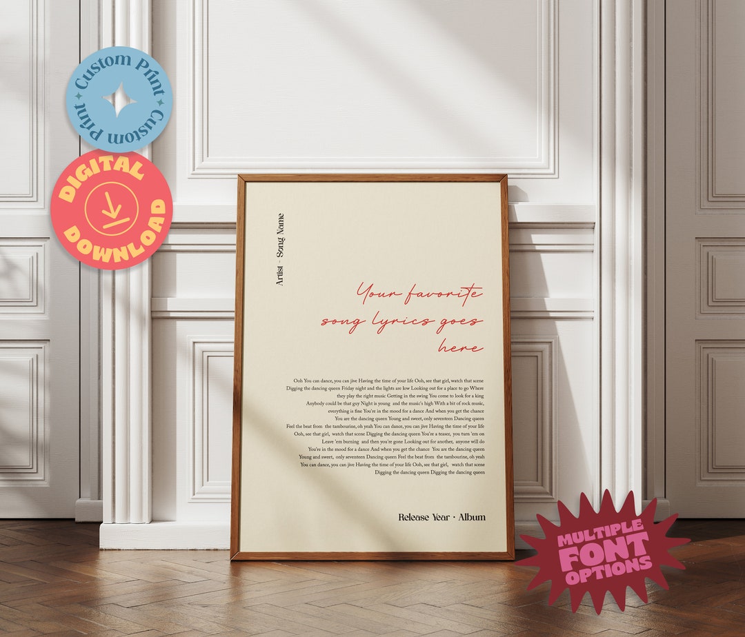 Personalized Lyrics Poster, Printable Wedding Gift, Music Poster ...