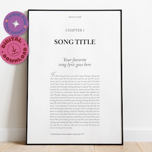 Custom Song Lyric Poster: Book Page Style Wall Art (Digital Download)