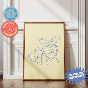 Personalisierte Herz Locket Illustration, Initialen Poster Art, Retro Style Custom Paar Druck, digitales Jubiläumsgeschenk für Sie oder Ihn