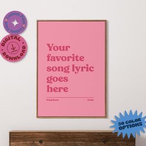 Custom Favorite Lyric Poster, Printable Song Lyric Poster, Song Lyric Wall Art, Music Poster, Personalised Wall Art, Custom Quote Poster