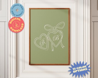 Custom Initials Heart Locket Print: Vintage Romance Poster (Digital Download)