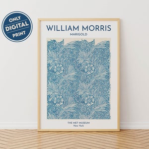 William Morris Poster, Art Nouveau Poster, Blue Marigold Print, William Morris Exhibition Poster, Museum Poster, Wall Art, Flower Art