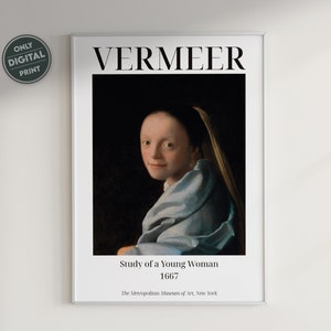 Johannes Vermeer Study of a Young Woman Digital Print, 17th-Century, Baroque Era Art, Exhibition Poster, Museum Poster, Printable Wall Art