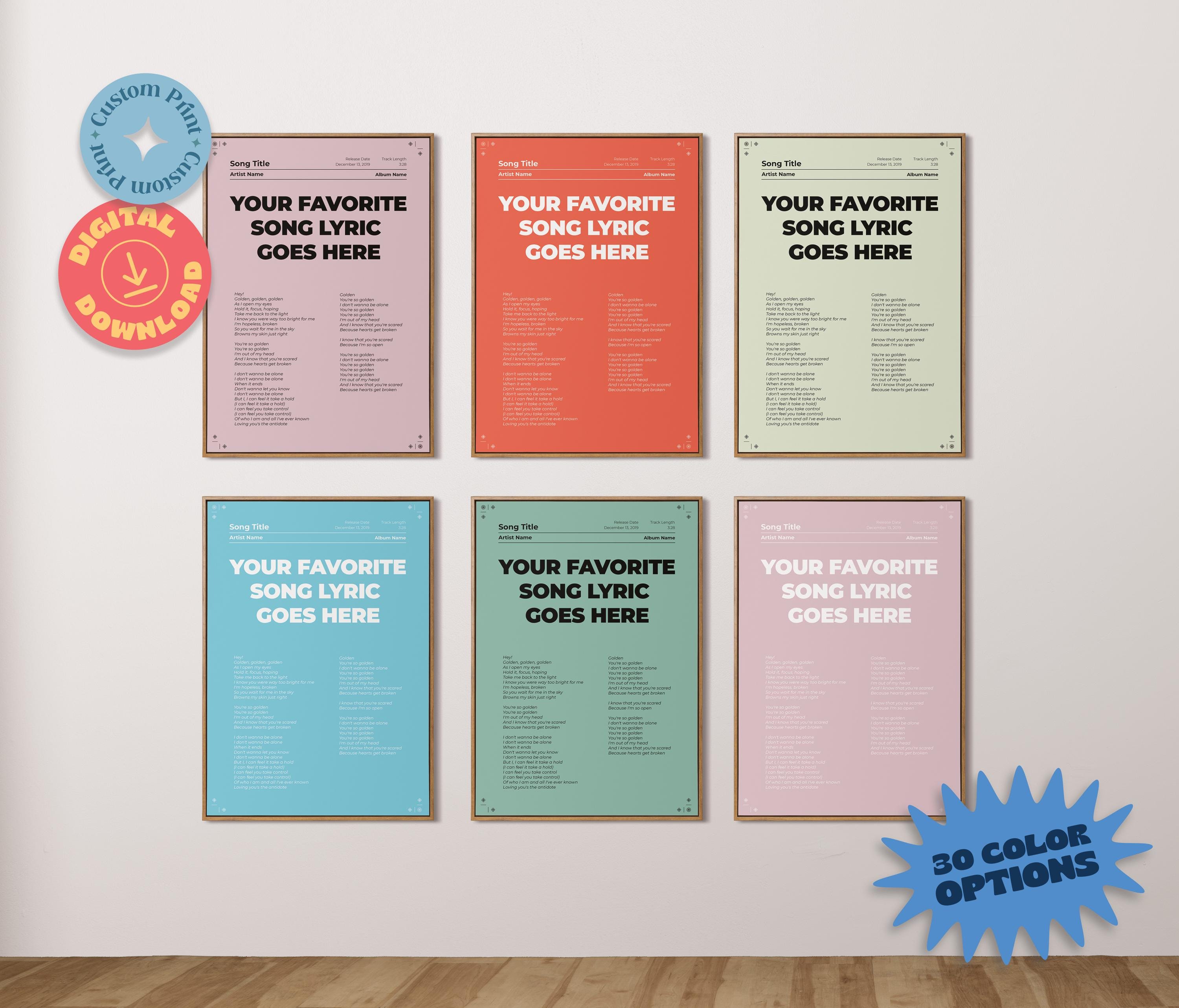 Custom Swiss Style Lyrics Poster, Printable Lyric Poster, Song Lyric Wall Art, Music Poster, Personalised Wall Art, Custom Lyric Poster