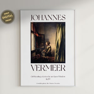 Johannes Vermeer Chica leyendo una carta junto a una ventana abierta Impresión digital, Arte barroco, Cartel de exposición, Cartel del museo, Arte de pared imprimible