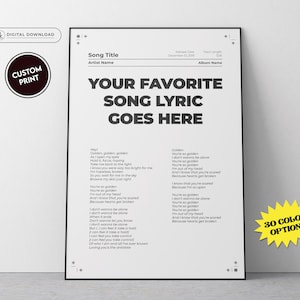Choose Your Own Song Lyric Poster, Printable Lyric Poster, Song Lyric Wall Art, Music Poster, Personalised Wall Art, Custom Lyric Print