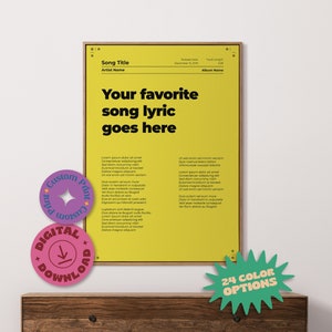 Custom Song Lyric Poster: Personalized Music Wall Art (Digital Download)