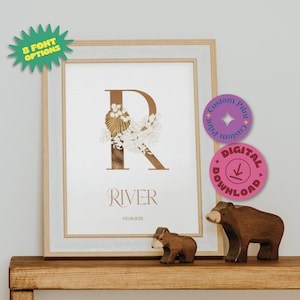Boho Floral Initial Nursery Poster: Custom Letter Print (Digital Download)
