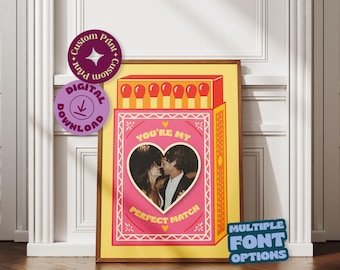 Custom Matchbox Photo Poster | Retro Pink Wall Art | Funky Couple Print | Aesthetic Trendy Room Decor