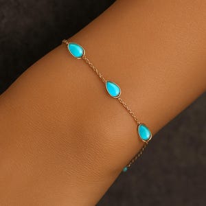 Turquoise Station Bracelet 14k Gold Bezel Set Gemstone Bracelet Minimal December Birthstone Christmas Gift Stackable Layering Bracelet