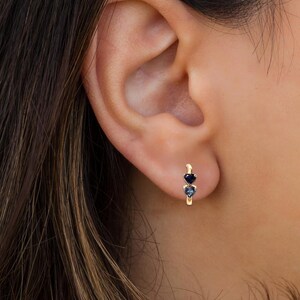 Heart Huggie Earrings, Lab-Grown Blue Sapphire Hoops, 9k and 14k Gold Earrings for Women & Girls, Minimal Everyday Jewelry by The Kairavi