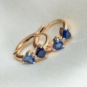 Heart Huggie Earrings, Lab-Grown Blue Sapphire Hoops, 9k and 14k Gold Earrings for Women & Girls, Minimal Everyday Jewelry by The Kairavi