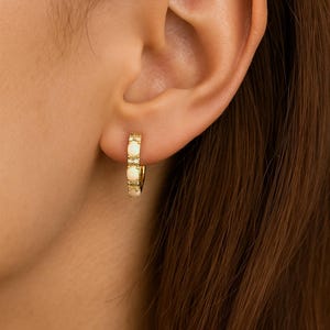 Ethiopian Opal Big Hoop Earrings, Gold Plated 925 Silver Huggie Hoop Earrings for Women, October Birthstone Statement Jewelry Gift for Her