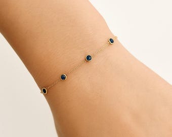 Minimal Sapphire Bracelet, 14K Gold Adjustable Gemstone Bracelet, September Birthstone Jewelry for Women, Dainty Blue Sapphire Bracelet