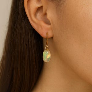 Ethiopian Opal Hoop Earrings: Gold Plated Sterling Silver Huggies